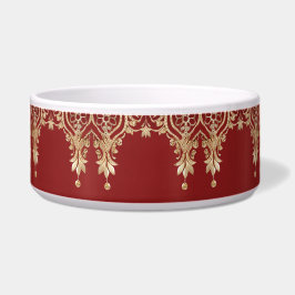 Modern Gold Red Floral Ceramic Pet Bowl Voerbakje