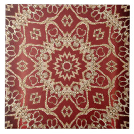 Modern Gold Red Floral Ceramic Tile Tegeltje