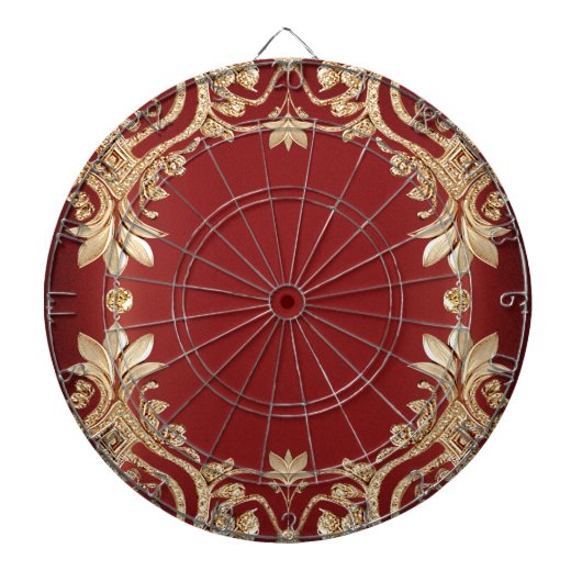 Modern Gold Red Floral Dartboard Dartbord (Voorkant)