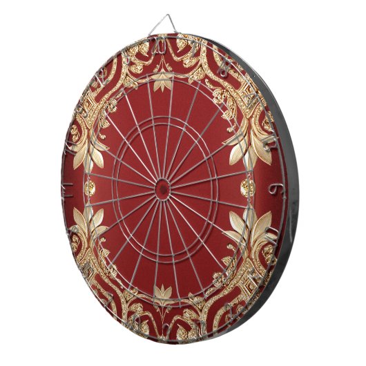 Modern Gold Red Floral Dartboard Dartbord (Voorkant Rechts)