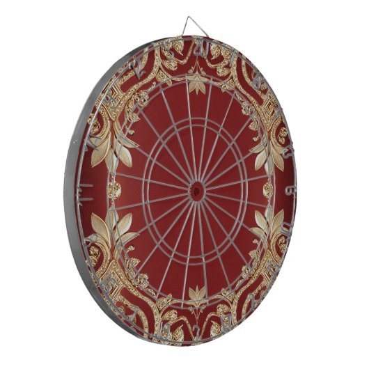 Modern Gold Red Floral Dartboard Dartbord (Voorkant Links)