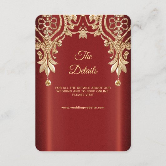 Modern Gold Red Floral Detail Enclosure Card Informatiekaartje (Voorkant)