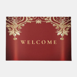 Modern Gold Red Floral Doormat Deurmat