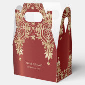 Modern Gold Red Floral Favor Box Bedankdoosjes (Geopend)