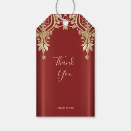 Modern Gold Red Floral Gift Label Cadeaulabel