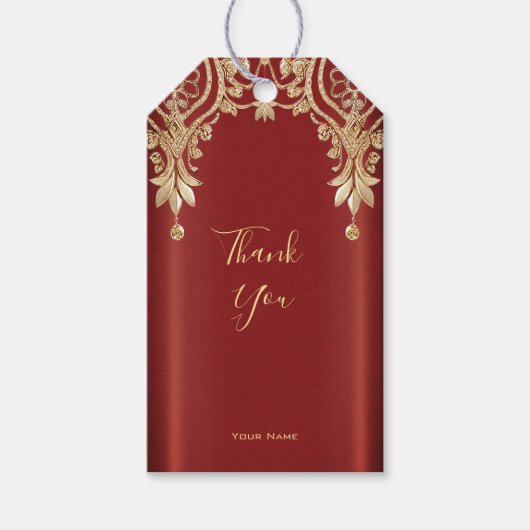 Modern Gold Red Floral Gift Label Cadeaulabel (Voorkant)
