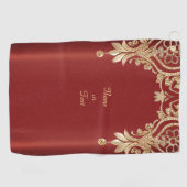 Modern Gold Red Floral Golf Towel Golfhanddoek (Horizontaal)