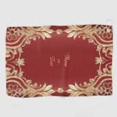 Modern Gold Red Floral Golf Towel Golfhanddoek (Horizontaal)