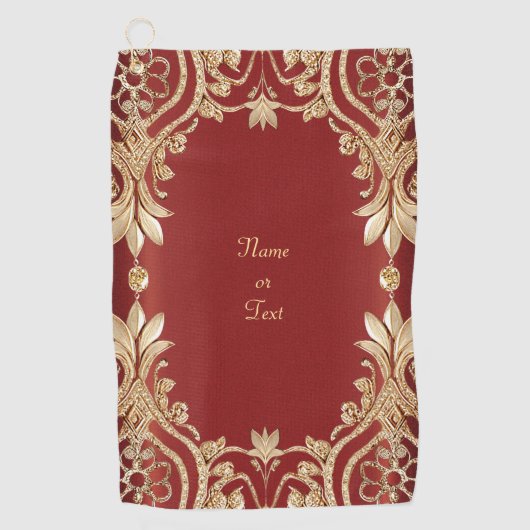 Modern Gold Red Floral Golf Towel Golfhanddoek (Voorkant)
