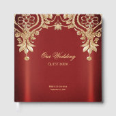 Modern Gold Red Floral Guest Book Gastenboek (Voorkant)