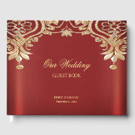 Modern Gold Red Floral Guest Book Gastenboek