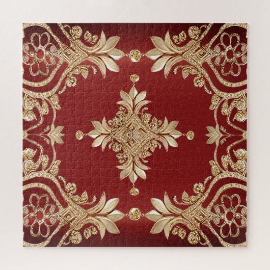 Modern Gold Red Floral Jigsaw Puzzle Legpuzzel (Horizontaal)