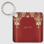 Modern Gold Red Floral Keychain (Voorkant)