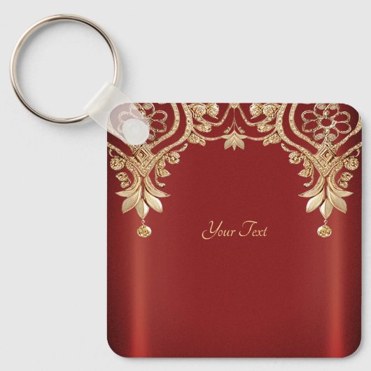 Modern Gold Red Floral Keychain (Voorkant)
