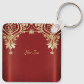 Modern Gold Red Floral Keychain (Achterkant)