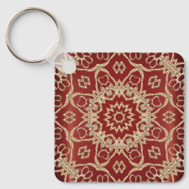 Modern Gold Red Floral Keychain