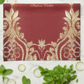 Modern Gold Red Floral Kitchen Towels Theedoek (Gevouwen)