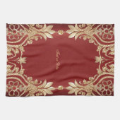 Modern Gold Red Floral Kitchen Towels Theedoek (Horizontaal)