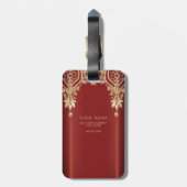 Modern Gold Red Floral Luggage Tag Bagagelabel (Achterkant verticaal)