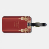 Modern Gold Red Floral Luggage Tag Bagagelabel (Achterkant horizontaal)