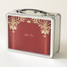 Modern Gold Red Floral Lunchbox