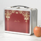 Modern Gold Red Floral Lunchbox (In situ)