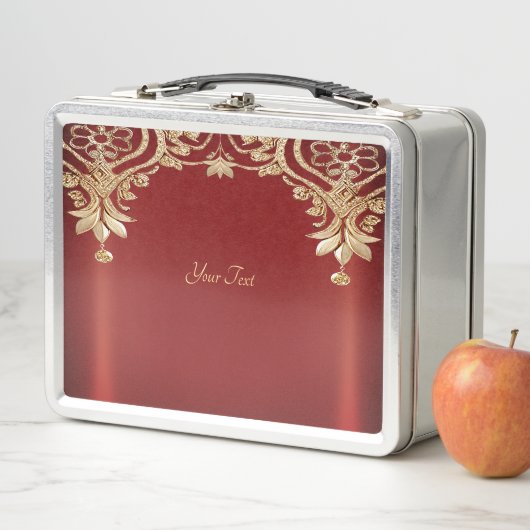 Modern Gold Red Floral Lunchbox (In situ)