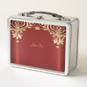 Modern Gold Red Floral Lunchbox (Voorkant)