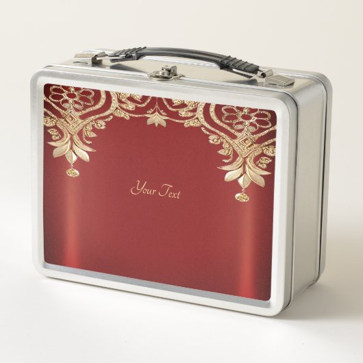Modern Gold Red Floral Lunchbox (Voorkant)
