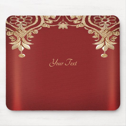 Modern Gold Red Floral Mousepad Muismat (Voorkant)