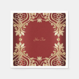 Modern Gold Red Floral Napkins Servet