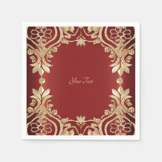 Modern Gold Red Floral Napkins Servet (Voorkant)
