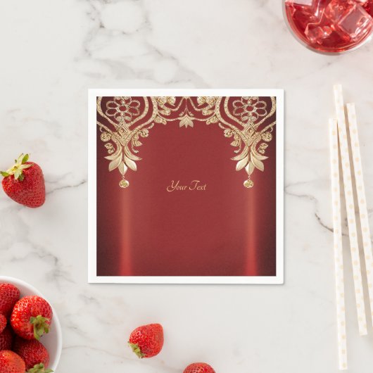Modern Gold Red Floral Napkins Servet (Insitu)