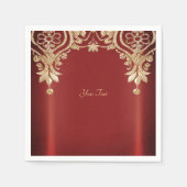 Modern Gold Red Floral Napkins Servet (Voorkant)
