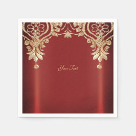 Modern Gold Red Floral Napkins Servet