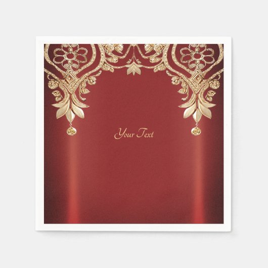 Modern Gold Red Floral Napkins Servet (Voorkant)