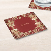 Modern Gold Red Floral Paper Coaster Kartonnen Onderzetters (Schuin)