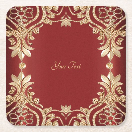 Modern Gold Red Floral Paper Coaster Kartonnen Onderzetters (Voorkant)