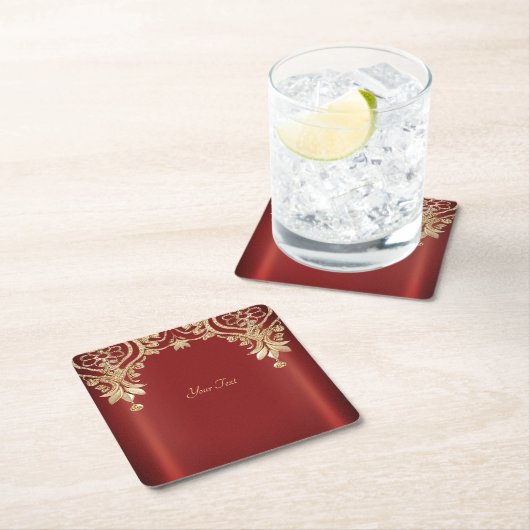Modern Gold Red Floral Paper Coaster Kartonnen Onderzetters (Insitu)
