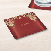 Modern Gold Red Floral Paper Coaster Kartonnen Onderzetters (Schuin)