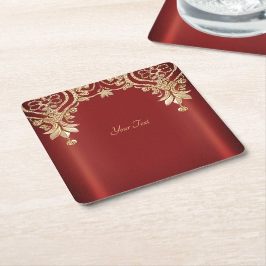 Modern Gold Red Floral Paper Coaster Kartonnen Onderzetters (Schuin)