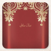 Modern Gold Red Floral Paper Coaster Kartonnen Onderzetters (Voorkant)