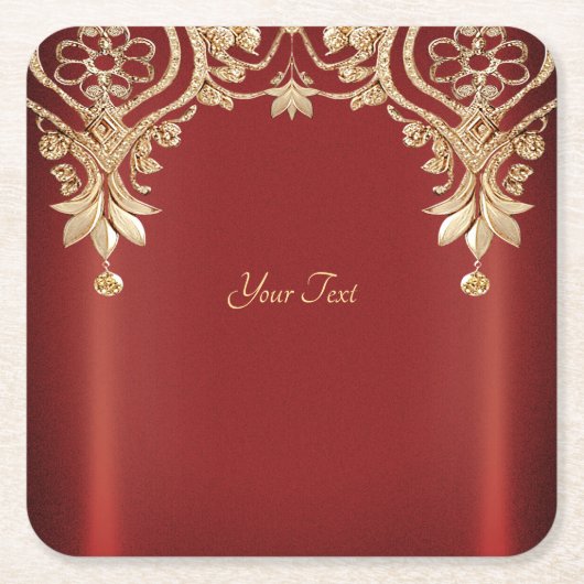 Modern Gold Red Floral Paper Coaster Kartonnen Onderzetters (Voorkant)