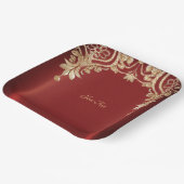 Modern Gold Red Floral Paper Plate Papieren Bordje (Gebogen)
