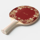 Modern Gold Red Floral Ping Pong Paddle Tafeltennisbatje (Voorkant Gekanteld)