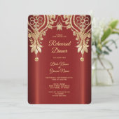 Modern Gold Red Floral Rehearsal Dinner Kaart (Staand voorkant)