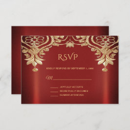 Modern Gold Red Floral RSVP Card