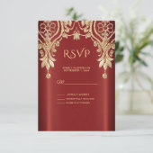 Modern Gold Red Floral RSVP Card (Staand voorkant)