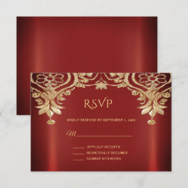 Modern Gold Red Floral RSVP Card Kaartje