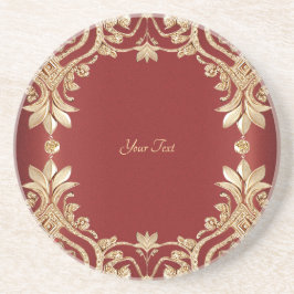 Modern Gold Red Floral Sandstone Coaster Zandsteen Onderzetter